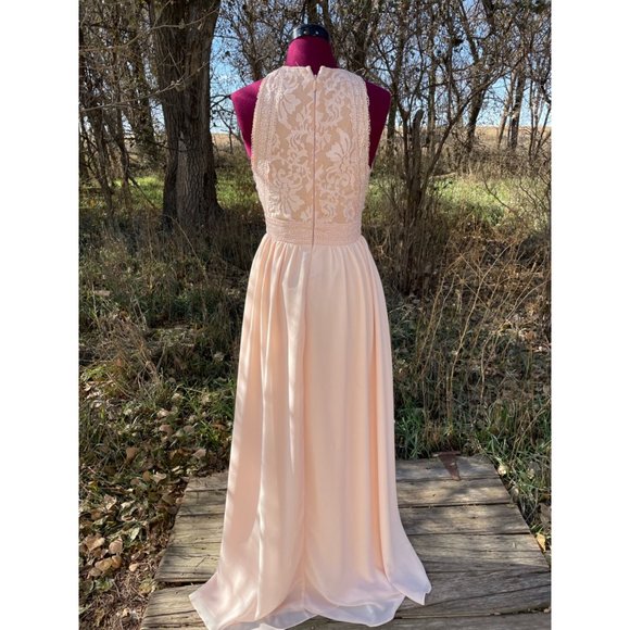 LuLus Pink Blush Maxi Formal Dress Lace Top Chiffon Skirt XS - Picture 3 of 13